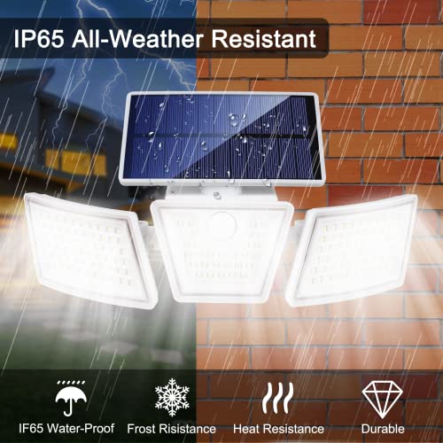 New Solar Lights Outdoor,SMY Lighting Motion Sensor Security Lights with 265 LEDs 2400Lumen,Solar Flood Lights 3 Adjustable Heads,280° Wide Angle Illumination,P65 Waterproof for Garden Garage (2Pack)