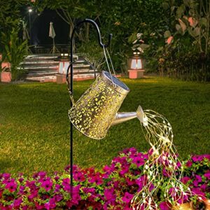 solar watering can garden lights – solar lights outdoor garden ornaments waterproof large yard statues retro copper decorations for home patio with 35″shepherd hook