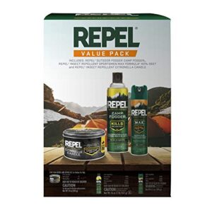 repel insect repellent value pack, provides protection against mosquitos and ticks, includes spray, fogger and candle