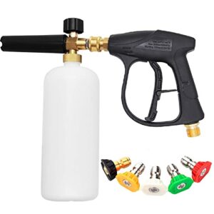 ikaufen pressure washer gun with foam cannon, car washer gun kit, high pressure soap foam lance with 5 pressure washer nozzle tips, 3600 psi