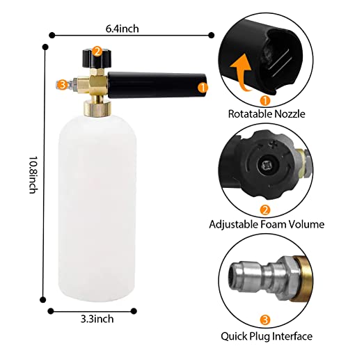 Ikaufen Pressure Washer Gun with Foam Cannon, Car Washer Gun Kit, High Pressure Soap Foam Lance with 5 Pressure Washer Nozzle Tips, 3600 PSI