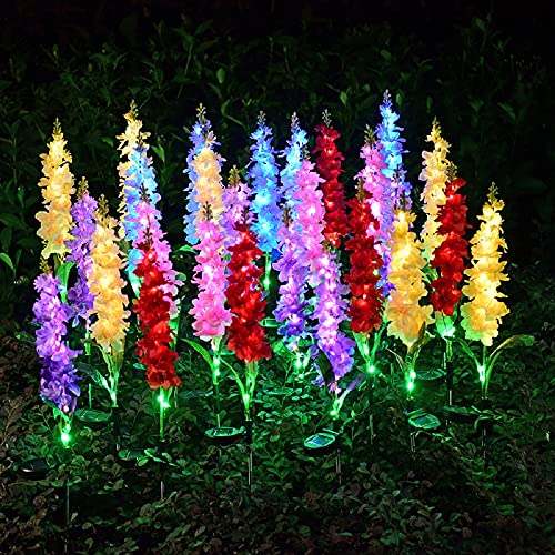 Solar Flowers Lights Outdoor Garden Waterproof Pack of 2 Cemetery Decorations for Grave, Patio Garden Decor for Outside (Yellow-2PCS)