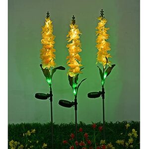 Solar Flowers Lights Outdoor Garden Waterproof Pack of 2 Cemetery Decorations for Grave, Patio Garden Decor for Outside (Yellow-2PCS)