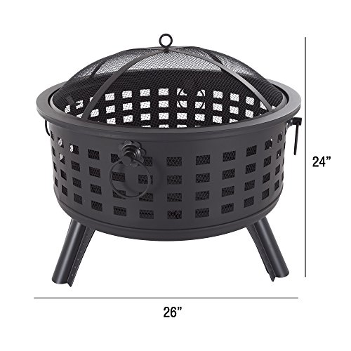 Fire Pit Set, Wood Burning Pit - Includes Spark Screen and Log Poker - Great for Outdoor and Patio, 26” Round Metal Firepit by Pure Garden