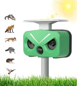 ultrasonic animal repeller, ultrasonic solar pest repeller outdoor with motion sensor and sound,waterproof device for garden, farm, yard, dogs, cats, birds and more