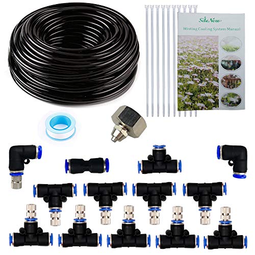 Misting Cooling System,50ft(15M) Misting Line 10 Stainless Steel Mist Nozzles 10 Connector Outdoor Cool Mister for Patio Garden Umbrellas Greenhouse Fan Trampoline Waterpark