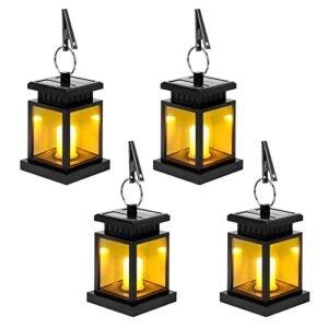 4 pack outdoor hanging solar lantern lights, flickering solar lights outdoor garden lights solar powered waterproof warm yellow led candle lantern for garden patio yard path tree umbrella table decor