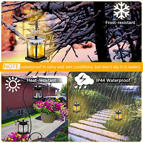 4 Pack Outdoor Hanging Solar Lantern Lights, Flickering Solar Lights Outdoor Garden Lights Solar Powered Waterproof Warm Yellow LED Candle Lantern for Garden Patio Yard Path Tree Umbrella Table Decor