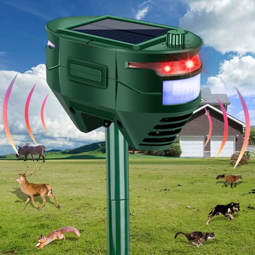 Ultrasonic Animal Repeller Outdoor Waterproof Solar Animal Deterrent with Motion Sensor and Flashing Lights, Yard Farm Garden Repellent for Cat Squirrel Dog Rabbit Raccoon Skunk Fox Deer and More