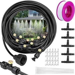 petutu misting cooling system 65.6ft(20m) misting line + 25 brass mist nozzles + a faucet connector (3/4″) fan misting kit outdoor mister for patio garden greenhouse trampoline for waterpark