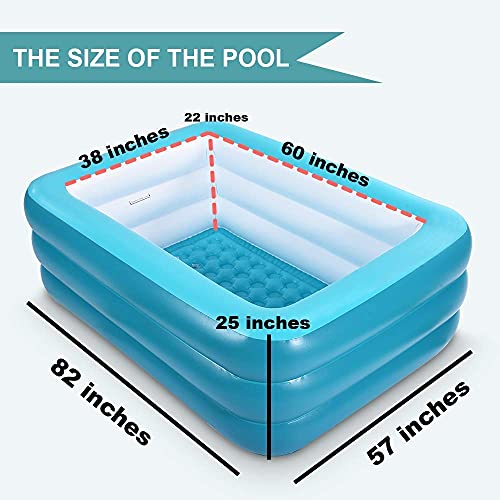 Inflatable Pools, Kiddie Pools, Inflatable Family Swim Play Center Pool with Soft Floor, 82" & 59" inches Durable Swimming Pool, Summer Water Fun for Garden or Backyard or Indoor (82Green&59Blue)