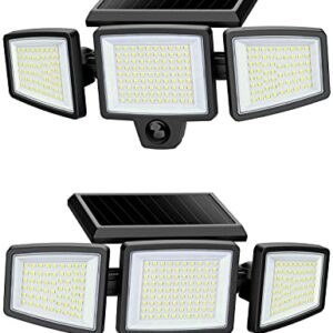 Outdoor Solar Powered Flood Lights with Movement Detection, 210 LED 2500LM 6500K, IP65 All-Weather Resistance, 3 Adjustable Heads, 270° Wide Angle, Light for Garage Patio Porch Garden Yard - 2 Pcs