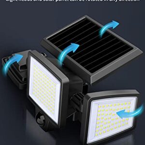 Outdoor Solar Powered Flood Lights with Movement Detection, 210 LED 2500LM 6500K, IP65 All-Weather Resistance, 3 Adjustable Heads, 270° Wide Angle, Light for Garage Patio Porch Garden Yard - 2 Pcs