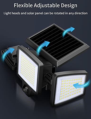 Outdoor Solar Powered Flood Lights with Movement Detection, 210 LED 2500LM 6500K, IP65 All-Weather Resistance, 3 Adjustable Heads, 270° Wide Angle, Light for Garage Patio Porch Garden Yard - 2 Pcs