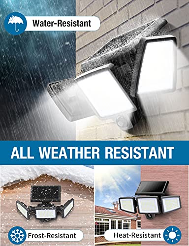 Outdoor Solar Powered Flood Lights with Movement Detection, 210 LED 2500LM 6500K, IP65 All-Weather Resistance, 3 Adjustable Heads, 270° Wide Angle, Light for Garage Patio Porch Garden Yard - 2 Pcs