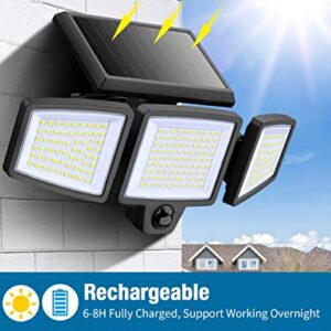 Outdoor Solar Powered Flood Lights with Movement Detection, 210 LED 2500LM 6500K, IP65 All-Weather Resistance, 3 Adjustable Heads, 270° Wide Angle, Light for Garage Patio Porch Garden Yard - 2 Pcs