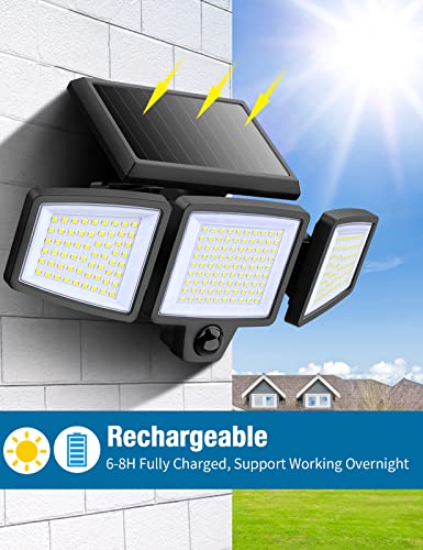 Outdoor Solar Powered Flood Lights with Movement Detection, 210 LED 2500LM 6500K, IP65 All-Weather Resistance, 3 Adjustable Heads, 270° Wide Angle, Light for Garage Patio Porch Garden Yard - 2 Pcs