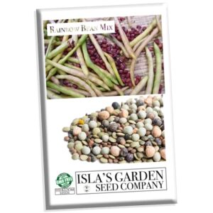 rainbow bean mix sprouting seeds, adzuki, garbanzo, green pea, & lentil, 40+ heirloom seeds in mixture per packet, non gmo seeds, (isla’s garden seeds), botanical name: phaseolus vulgaris