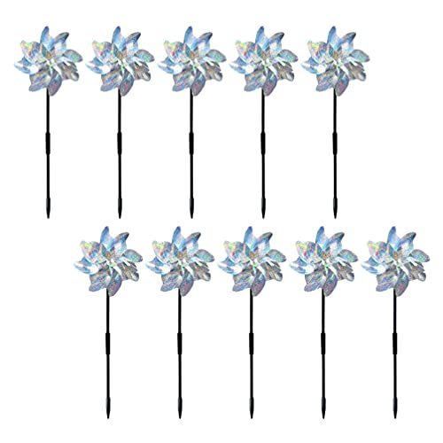 Happyyami 10PCS Orchard Reflective Windmill Bird Pinwheel Reflective Windmill Bird- Driving Windmill Fast Wind Glowing Bird Scaring Spinner Bird- Driving Windmill for Garden Orchard