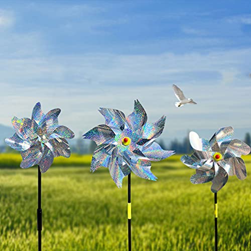 Happyyami 10PCS Orchard Reflective Windmill Bird Pinwheel Reflective Windmill Bird- Driving Windmill Fast Wind Glowing Bird Scaring Spinner Bird- Driving Windmill for Garden Orchard