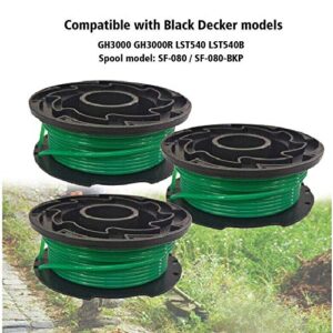 GH3000 Trimmer Replacement Spools Compatible with Black and Decker SF-080 LST540 Weed Eater, 20ft 0.080 inch GH3000R LST540B LST540 Edger Refills Parts, SF O80 Auto-Feed Single Line Cord (10 Pack)