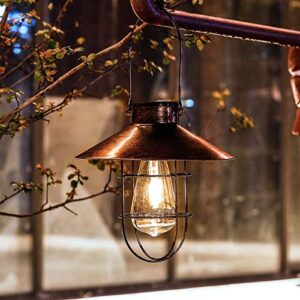 solar lantern outdoor hanging – waterproof vintage metal solar lantern light with warm white edison bulb decorative for patio, backyard, porch, yard