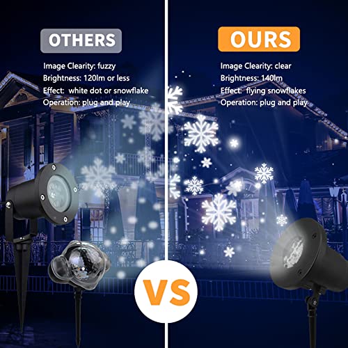 RHM Christmas Snowflake Projector Lights, LED Snowfall Projector Outdoor for Holiday Halloween Christmas Decorations, Snowfall Spotlight Projector for Indoor Outside Party Home Garden Landscape