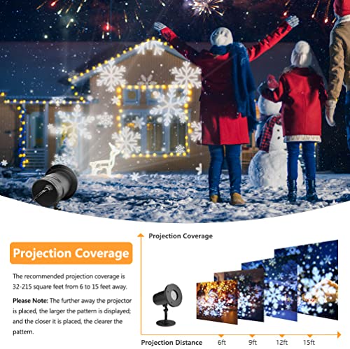 RHM Christmas Snowflake Projector Lights, LED Snowfall Projector Outdoor for Holiday Halloween Christmas Decorations, Snowfall Spotlight Projector for Indoor Outside Party Home Garden Landscape