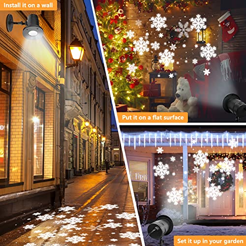 RHM Christmas Snowflake Projector Lights, LED Snowfall Projector Outdoor for Holiday Halloween Christmas Decorations, Snowfall Spotlight Projector for Indoor Outside Party Home Garden Landscape