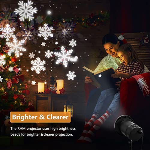 RHM Christmas Snowflake Projector Lights, LED Snowfall Projector Outdoor for Holiday Halloween Christmas Decorations, Snowfall Spotlight Projector for Indoor Outside Party Home Garden Landscape