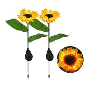 jhbox solar sunflower lights outdoor fall decor 2 pack, flower lights fall yard decorations, solar flowers christmas winter holiday decorative garden stakes as jardineria y patio decoracion