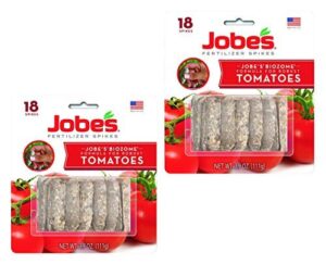 jobe’s tomato fertilizer spikes, 6-18-6 time release fertilizer for all tomato plants, 18 spikes per blister, pack of 2 blisters