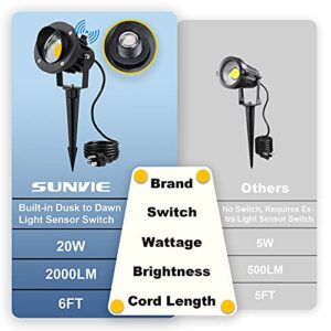 SUNVIE Outdoor LED Spotlight with Dusk to Dawn Photocell Light Sensor 20W Landscape Lights 120V AC 3000K Warm White Waterproof Landscape Spotlights for Yard Tree Flag Garden Decor 6 FT Cord(2 Pack)