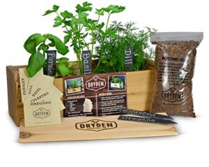 indoor / outdoor herb garden kit – classic wood planter box with herb seeds, plant stakes and expanding wondersoil – 16″ long x 6″ wide x 6″ tall (will fit in windowsill up to 6″ deep) (cedar wood)