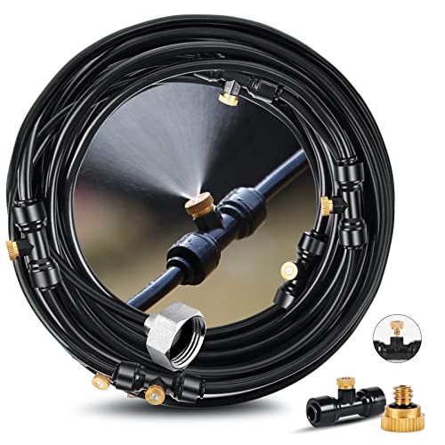 Misting Cooling System Lunatino 29.5FT(9M) Misting Line + 10 Brass Mist Nozzles + 2 Brass Adapters Outdoor Mister for Patio Garden Greenhouse Trampoline for waterpark (29.5)