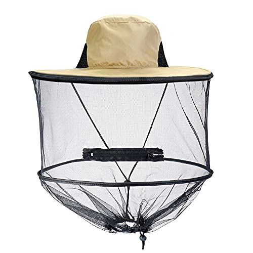 CozyCabin Head Net Hat with Removable Mesh Hidden Netting, Camouflage Design with Zipper Net for Outdoor Fishing Gardening Hiking Face Cover (Khaki)