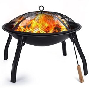 Cogesu Fire Pit, Fire Pits for Outside, 22 inch Portable Folding Wood Burning Firepit with Carry Bag Spark Screen & Poker Stick, 2 Pack Grate for Camping Picnic Backyard Garden