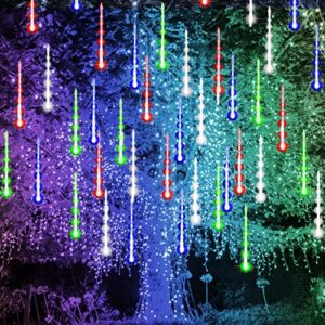 blissun christmas string lights, falling rain lights, meteor shower rain drop lights, 30cm 8 tubes 288 led iciclelights falling lights for patio garden party christmas decoration (multicolor)