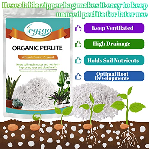 Legigo 8 Quarts Organic Horticultural Perlite for Plants Indoor- Natural Horticultural Soil Additive Conditioner Mix for Improves Drainage, Ventilation and Root Growth