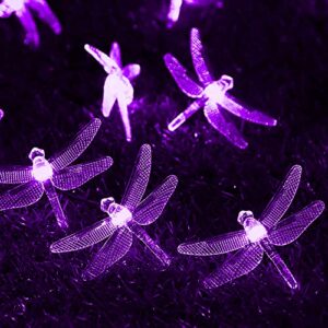 Dragonfly Solar String Lights, 30LED 21ft 8 Modes Outdoor Waterproof Crystal Dragonfly Fairy Lighting for Christmas Trees, Garden, Patio, Fence, Wedding, Party and Holiday Decorations (Purple)