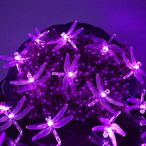 Dragonfly Solar String Lights, 30LED 21ft 8 Modes Outdoor Waterproof Crystal Dragonfly Fairy Lighting for Christmas Trees, Garden, Patio, Fence, Wedding, Party and Holiday Decorations (Purple)