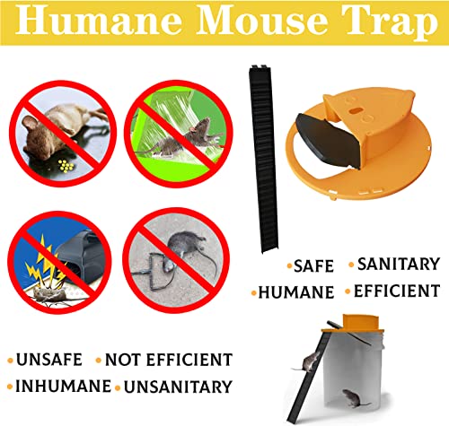 CATIIOR 1/2/3 Packs Mouse Trap Indoor Outdoor Reusable Smart Rat Outdoors Humane Traps Bucket Lid Chipmunk Mice for House (3), Yellow, (MK500JK/G)