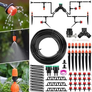 drip irrigation kit, aiglam garden watering system garden irrigation system 1/4″ blank distribution tubing adjustable automatic drip irrigation kits for greenhouse, flower bed, patio plants (130ft)