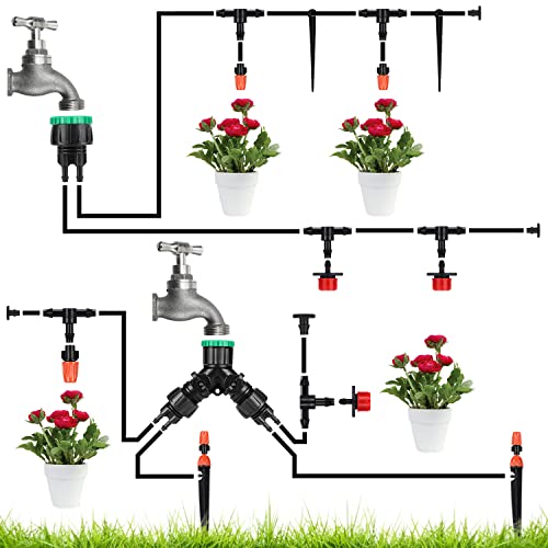 Drip Irrigation Kit, Aiglam Garden Watering System Garden Irrigation System 1/4" Blank Distribution Tubing Adjustable Automatic Drip Irrigation Kits for Greenhouse, Flower Bed, Patio Plants (130FT)