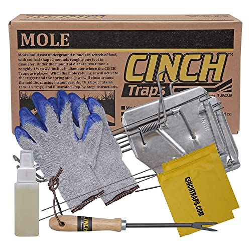 Cinch Mole Trap Deluxe Kit Large (2 Pack) Heavy Duty and Reusable, Rust and Weather Resistant, Outdoor Use, Lawns, Gardens, Sports Fields, Yards, Personal and Professional-Grade Use