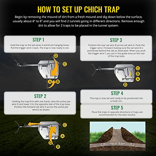 Cinch Mole Trap Deluxe Kit Large (2 Pack) Heavy Duty and Reusable, Rust and Weather Resistant, Outdoor Use, Lawns, Gardens, Sports Fields, Yards, Personal and Professional-Grade Use