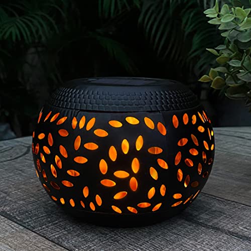 Solar Table Lights Outdoor Waterproof - Dancing Flickering Flame Lamp Black Metal Tabletop Light Solar Powered Decorative Lighting Lantern for Desk Bedroom Patio Garden Pathway Yard (1 Pack)