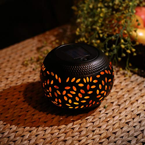 Solar Table Lights Outdoor Waterproof - Dancing Flickering Flame Lamp Black Metal Tabletop Light Solar Powered Decorative Lighting Lantern for Desk Bedroom Patio Garden Pathway Yard (1 Pack)