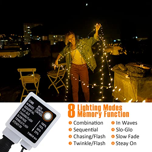 105FT Christmas Lights,300 LED Connectable Twinkle Fairy Indoor Lights String with Remote[8 Modes & Waterproof],Outside Lights for Home Decoration,Christmas Patio Garden Wedding Party(White)