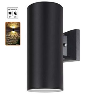zuukole dusk to dawn sensor outdoor wall sconce, exterior lighting – etl listed, die-casting aluminum waterproof wall mount cylinder design – up down light fixture for porch, garage, garden and patio